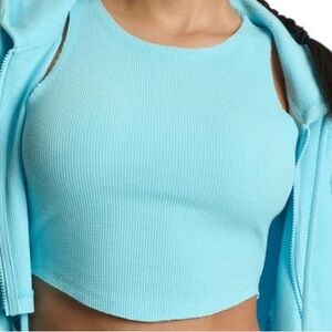 Naked Wardrobe Waffle Knit Cropped Tank - Bright Blue - Size M